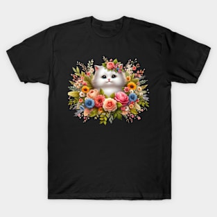 Floral Feline Frolic: A Funny and Cute Cat's Garden Adventure T-Shirt